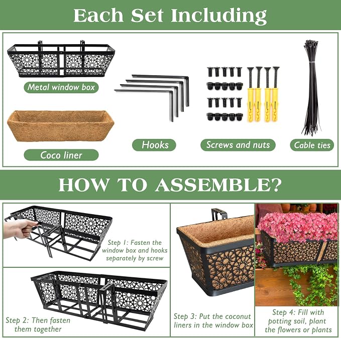ZeeDix 3 Pack Metal Window Box for Railings, 24 Inch Over Railing Planter Boxes - Image 4