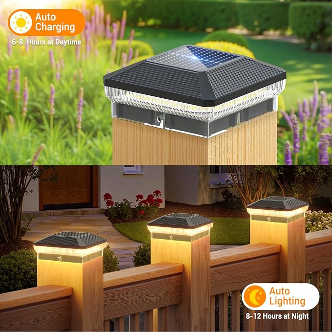LETMY 6 Pack Solar Post Cap Lights Outdoor, 40 LEDs 4x4 Fence Post Solar Lights - Image 6