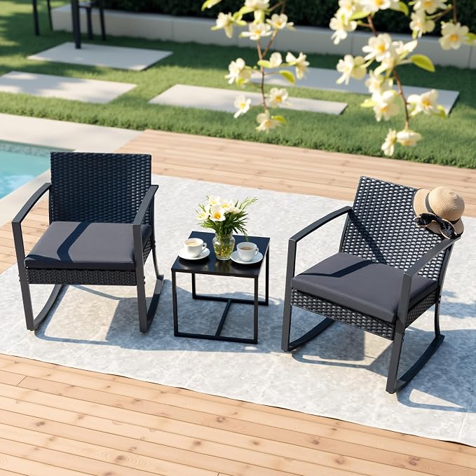 Devoko Resin Patio Furniture Set 3 Piece All Weather Outdoor Rocking Chairs - Image 7