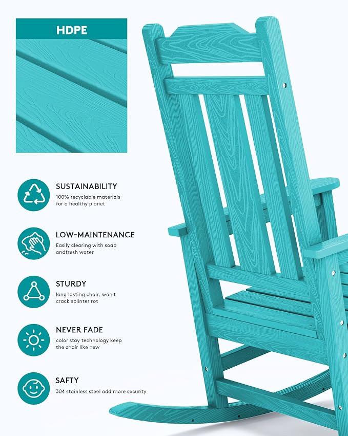 SERWALL Oversized Rocking Chair Outdoor, HDPE Outdoor Rocking Chair - Image 5