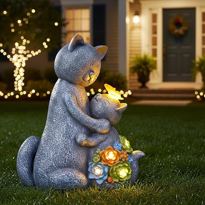 Solar Garden Statues Loving Cat Figurine Lights - Image 8