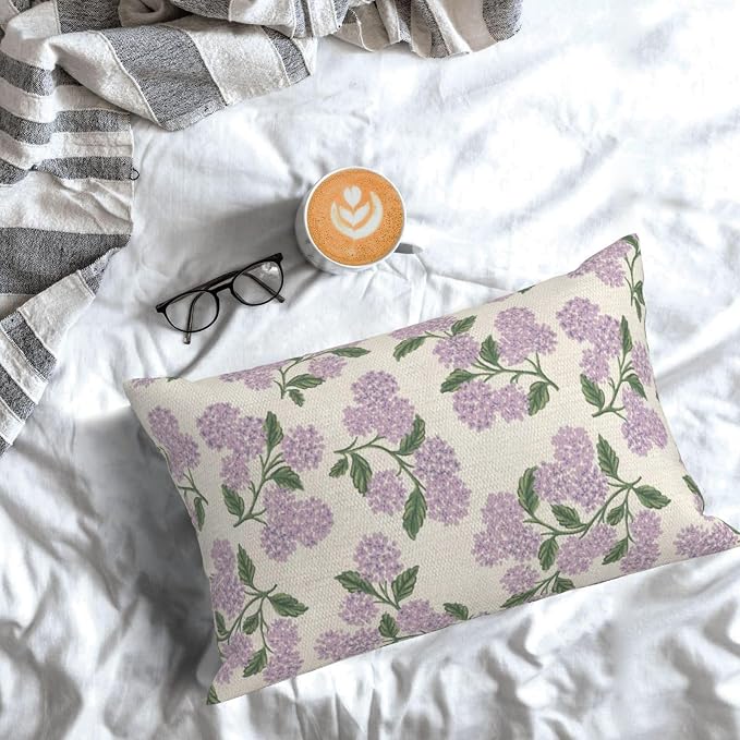 Purple Pink Pillow Covers 12x20 Inch 2 Pcs Green Hydrangea Flower Decor Throw - Image 3