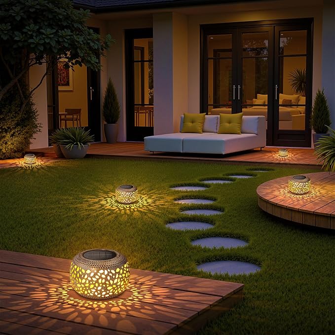 Solar Lanterns Outdoor Waterproof: 2 Pack Hollow Out Retro Metal Lantern Lights - Image 8