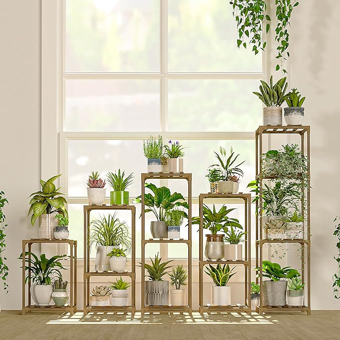 Bamworld 5 Sets Plant Stands Indoor Outdoor Combo Plant Shelves Wooden Plant by Bamworld