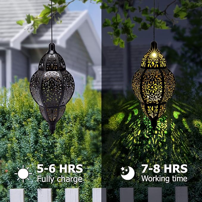 Hanging Solar Lantern Outdoor Decor, Moroccan Solar Lights - Image 3