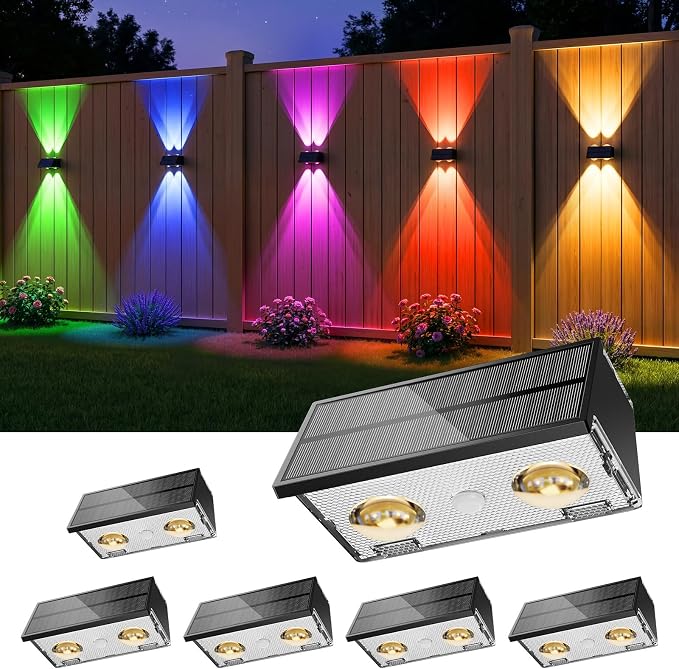 Bridika Solar Fence Lights Outdoor, 6 Pack Up and Down Wall Light, 8 Colors by Bridika
