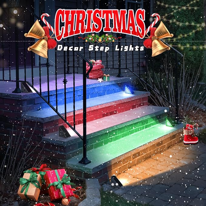 NIORSUN Solar Step Lights, 6 Pack RGB Solid Color Changing Solar Stair Lights - Image 2