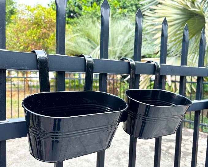 8 Pack Metal Hanging Planter for Outdoor Plants, 10 Inch Black Fence Planters - Image 9