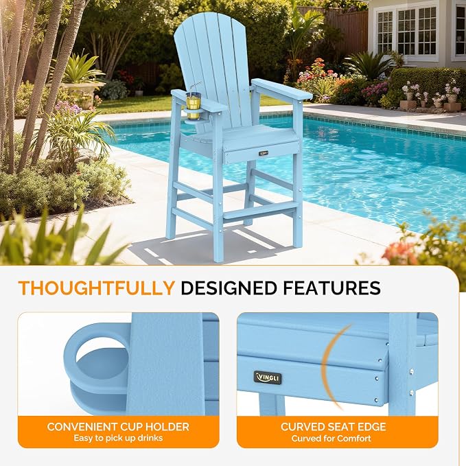 VINGLI Tall Adirondack Chairs Set of 2, All-Weather Plastic Adirondack Chair - Image 4