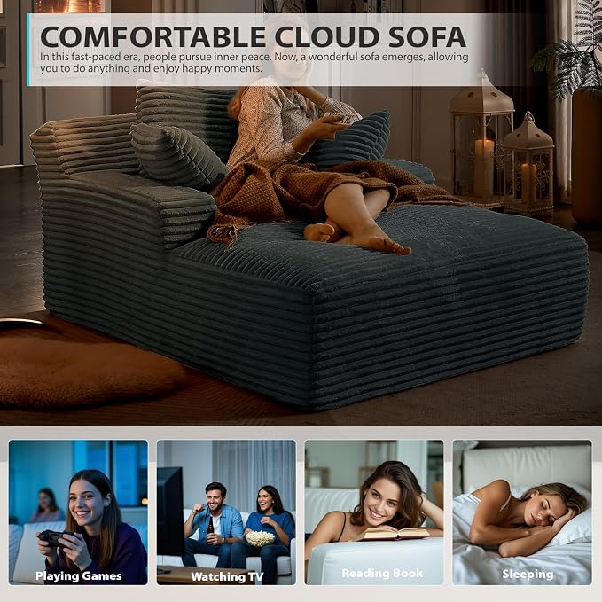 50 Inch Chaise Lounge Chair Indoor, Oversized Corduroy Upholstered Boneless - Image 7