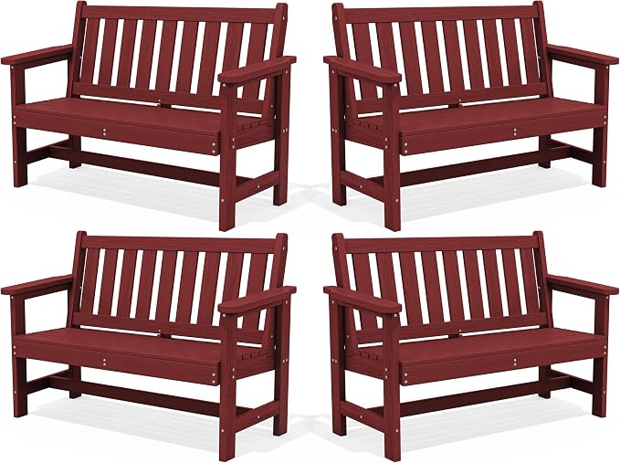SERWALL Outdoor Bench, HDPE Outdoor Benches Weatherproof, 2-Person Garden Bench by SERWALL