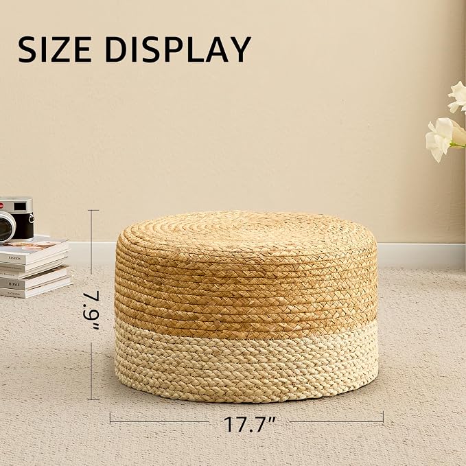 Wimarsbon Round Pouf Ottoman, Natural Hand Knitted Footrest Poof, Rustic Lounge - Image 3