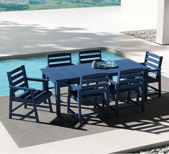 7-Piece Outdoor Dining Set for 6, 75.2" HDPE Patio Table by PatioKingdom