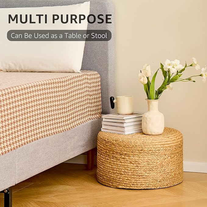 Wimarsbon Round Pouf Ottoman, Natural Hand Knitted Footrest Poof, Rustic Lounge - Image 4