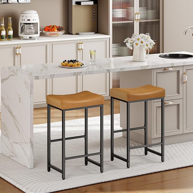 HOOBRO Bar Stools, 25.4" Saddle Stools - Image 2