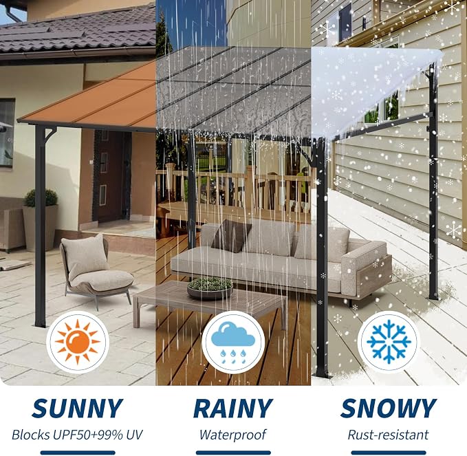 Garvee 10x10 ft Outdoor Lean to Gazebo, Wall Mounted Patio Hardtop Gazebo - Image 4