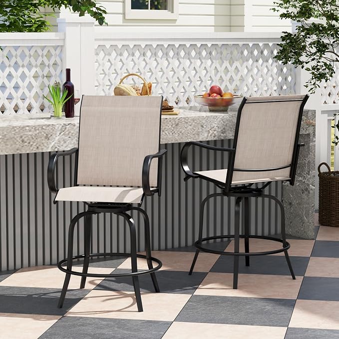 Giantex Set of 4 Swivel Outdoor Bar Stools, All-Weather Bar Height Patio Chairs - Image 3