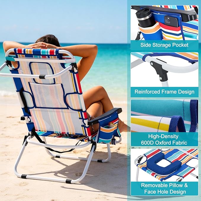 MOPHOTO Oversized Beach Lounge Chair, 5-Position Adjustable Tanning Chair - Image 5