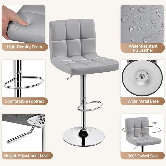 Yaheetech Bar Stools Set of 4, PU Leather Adjustable Barstools, Modern Counter - Image 8