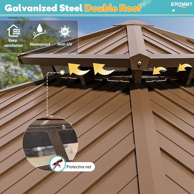 EROMMY 10' x 10' Hardtop Gazebo, Aluminum Frame Gazebos - Image 3