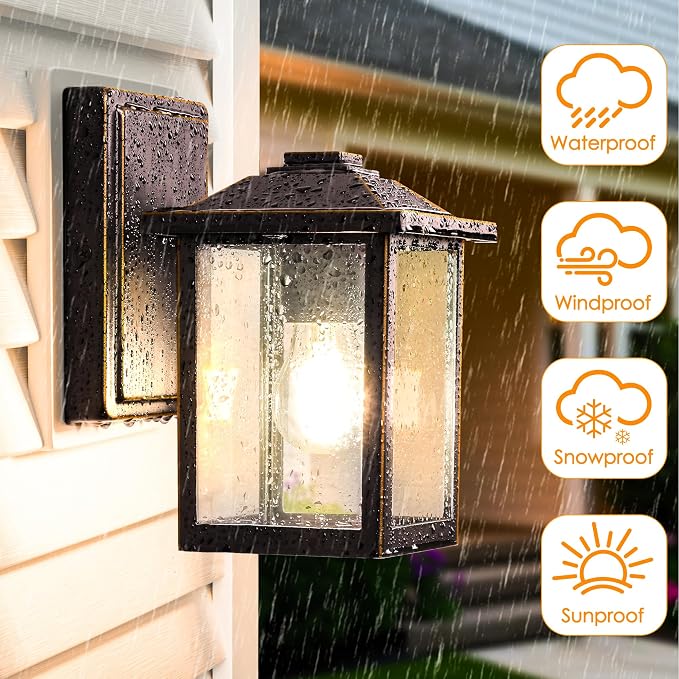 Outdoor Wall Lantern, Exterior Waterproof Wall Sconce Light Fixture, Oil Rubbed - Image 3