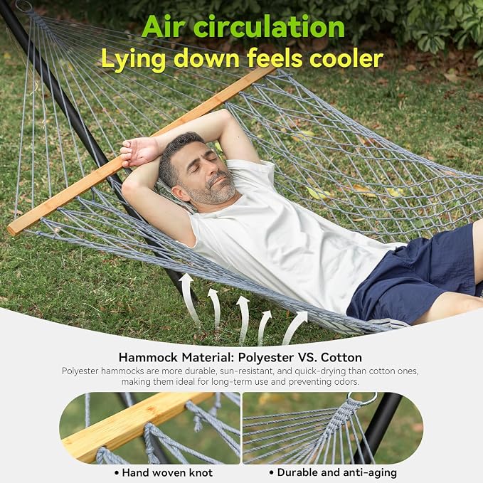 Double Hammock for 2 Person, Handwoven Rope Hammock - Image 4