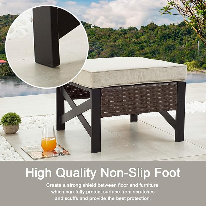 PatioFestival Outdoor Wicker Ottoman Patio Footstool Rattan Furniture Coffee - Image 5