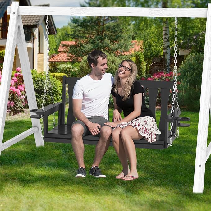 HIPS All-Weather Outdoor Hanging Porch Swing, 2 Seat Hanging Swing Bench - Image 7