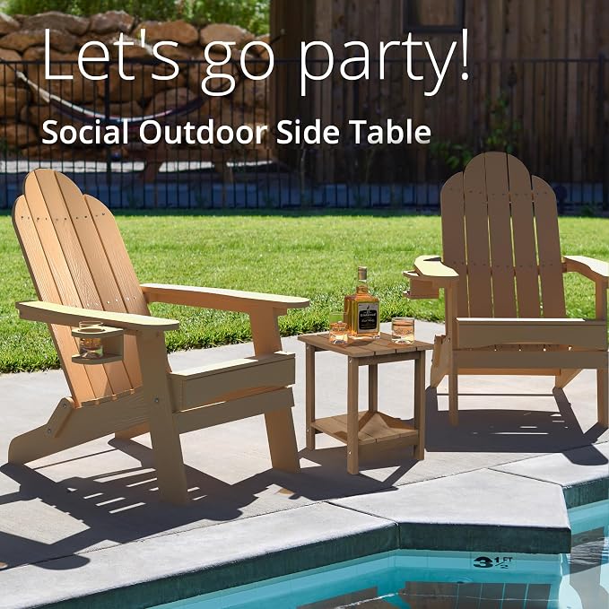 LUE BONA Adirondack Outdoor Side Table, 2-Tier Brown-Oil HDPS Patio End Table - Image 4
