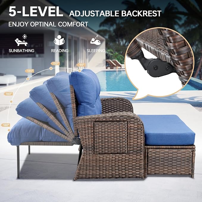 Patio Rattan Daybed, Wicker Recliner Loveseat - Image 3