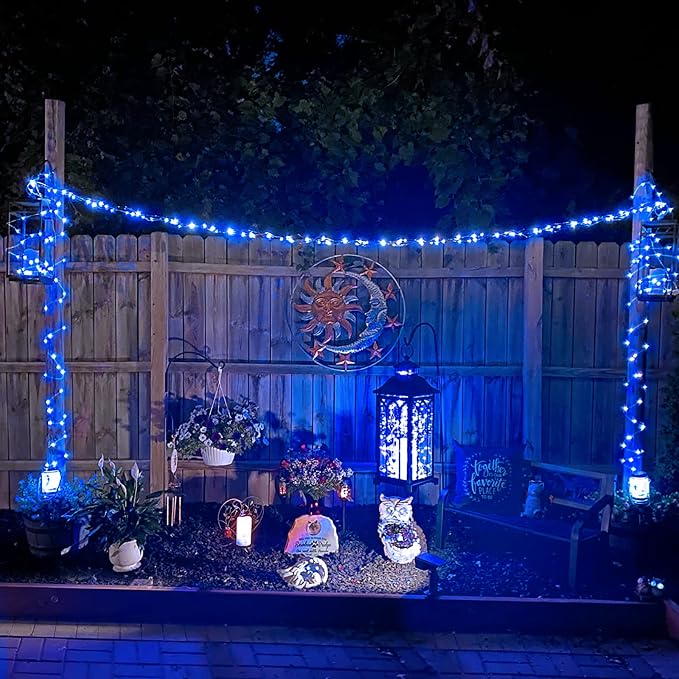JMEXSUSS 4 Pack 100 LED Solar Fairy Lights, 33ft Blue Solar String Lights - Image 4