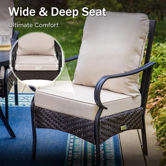 PHI VILLA 6 PCS Outdoor Dining Sets, All-Weather Square Patio Table and Chairs - Image 6