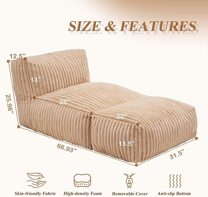 Hobestluk Big Bean Bag Lounger Chairs Large Beanbag Chair - Image 2