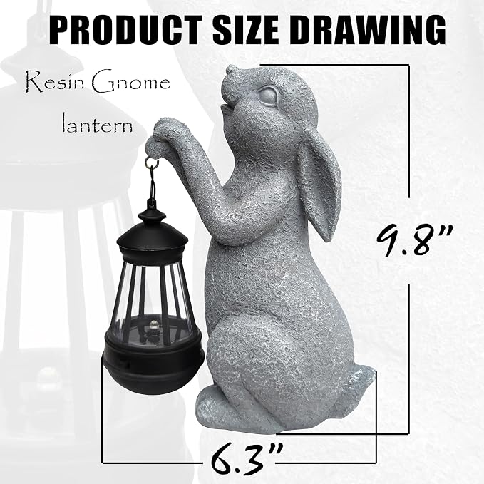 Rabbit Solar Garden Statues, Resin Rabbit Figurine Decorations - Image 3