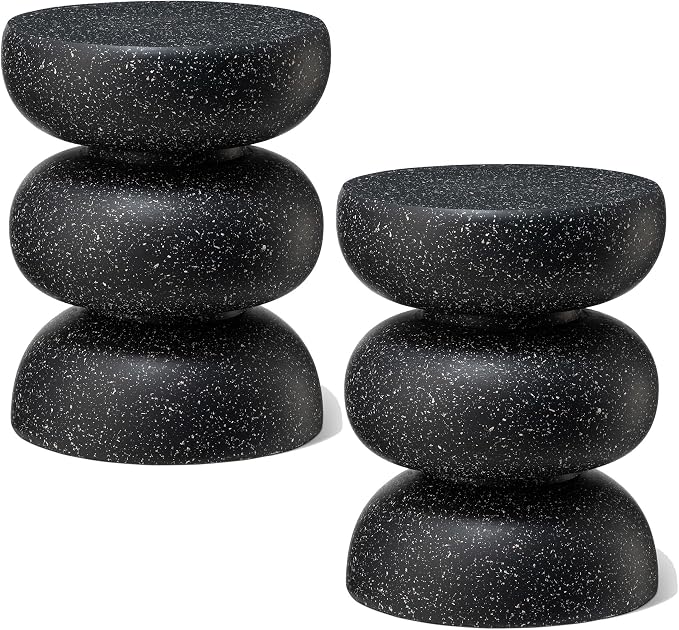 Glitzhome Outdoor Side Table Set of 2, Heavy Duty Indoor Outdoor Round Planter by Glitzhome