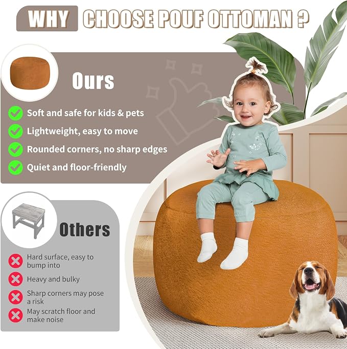 Round Pouf Ottoman Foot Rest, 29 X 18Inch Floor Poufs Footstool, A Round Modern - Image 7