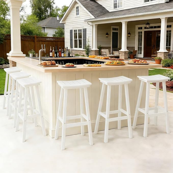 Outdoor Bar Stools Set of 6, 29 Inch All-Weather HDPE Bar Height Chairs - Image 7