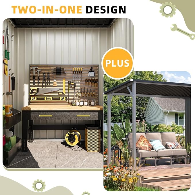 AECOJOY 8x4 FT Outdoor Storage Shed & Hardtop Gazebo Combo, 14x4FT Metal Lean - Image 3