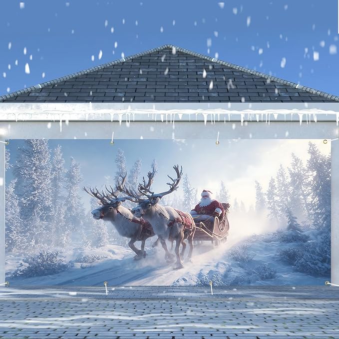ANNA QUEEN Santa Sleigh Ride Christmas Garage Door Banner 6 x 13FT, Magical - Image 7