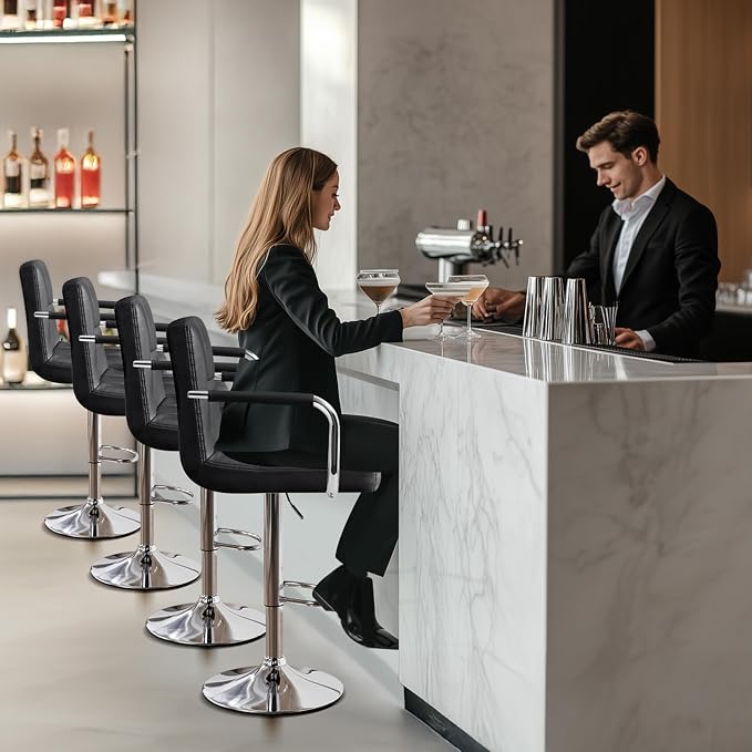 Yaheetech Bart Stools Set of 4, PU Leather Adjustable Barstools - Image 5