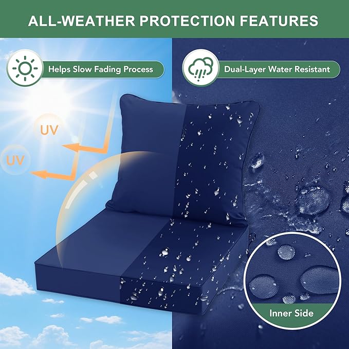 Patio Chair Cushion Set with Removable Cover, Waterproof Backrest and Seat - Image 3