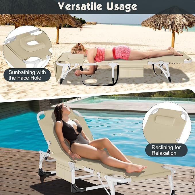 MOPHOTO Oversized Beach Lounge Chair, 5-Position Adjustable Tanning Chair - Image 5
