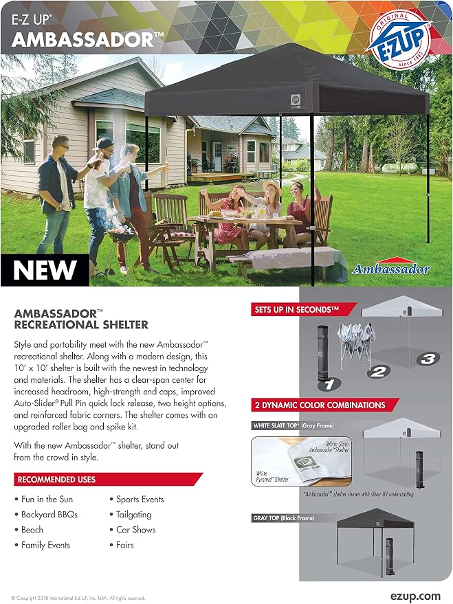E-Z UP Ambassador Instant Pop Up Canopy Tent, Roller Bag and 4 Piece Spike Set - Image 12