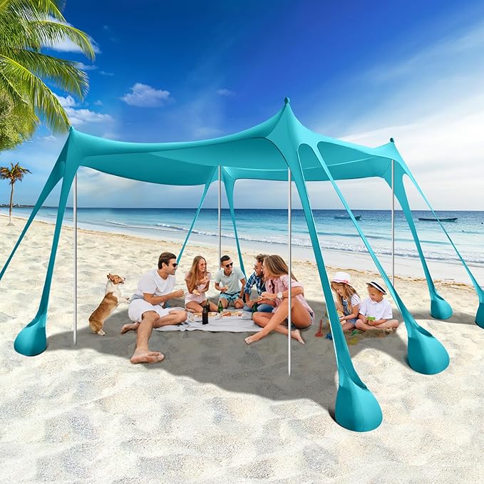 Rhino Valley Beach Tent Shade Canopy UPF50+ Protection, 8 Sandbags, 4 Stability by RhinoValley