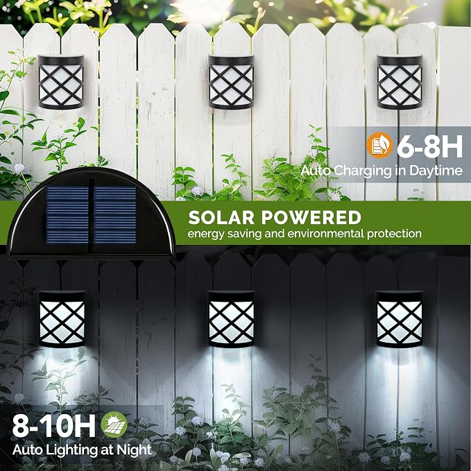 GIGALUMI 8 Pack Solar Fence Light Cold White Porch Solar Powered Decor Outdoor - Image 2