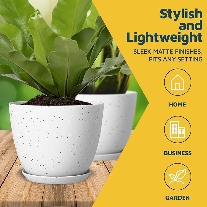 White Gray Plant Pots with Drainage Holes & Saucers 15 Pack, Indoor & Outdoor - Image 3