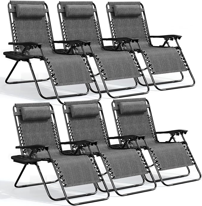 Nestl Zero Gravity Chairs Set of 6, Patio Lounge Chair Outdoor by Nestl