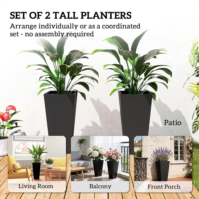 Outsunny 23 Inch Tall Planters for Outdoor Plants, Weather and UV Resistant - Image 4
