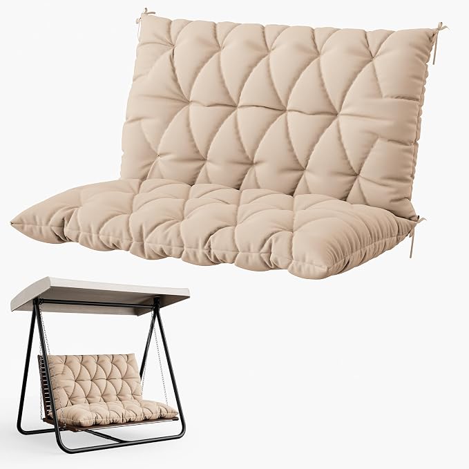 Porch Swing Cushion with Backrest 2-3 Seater Outdoor Bench Cushions Waterproof by Snubbull