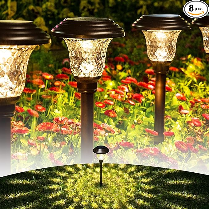 GIGALUMI 8 Pack Solar Pathway Lights, Solar Garden Lights Outdoor Warm White by GIGALUMI